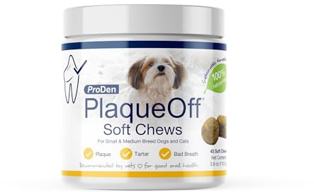 ProDen PlaqueOff Soft Chews with Organic Kelp - for Small & Medium Breed Dogs & Cats - Supports Normal, Healthy Teeth, Gums, and Breath Odor in Dogs & Cats - 45 Soft Chews