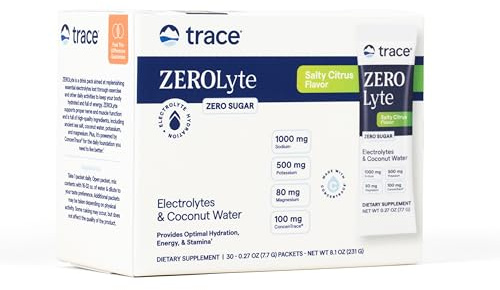 Trace Minerals ZeroLyte Salty Citrus Flavor - Sugar Free Electrolyte Drink Mix - Supports Hydration, Energy, Stamina - Ancient Sea Salt, Full Spectrum Minerals, Coconut Water - 30 Packets