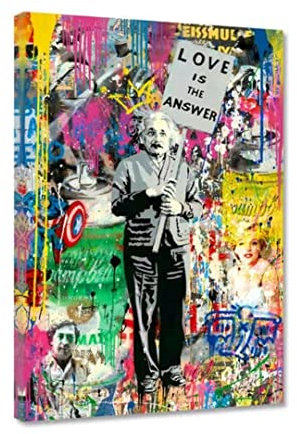 Hustling Sharks® Leinwandbild als Wandbild Love is the Answer - Leinwand im Hochformat, Pop-Art-Bild, Leinwand Pop-Art, bunte Bilder, Wohnzimmer Bild, Kunstdruck, Buntes Bild, Kunst (40x60cm)