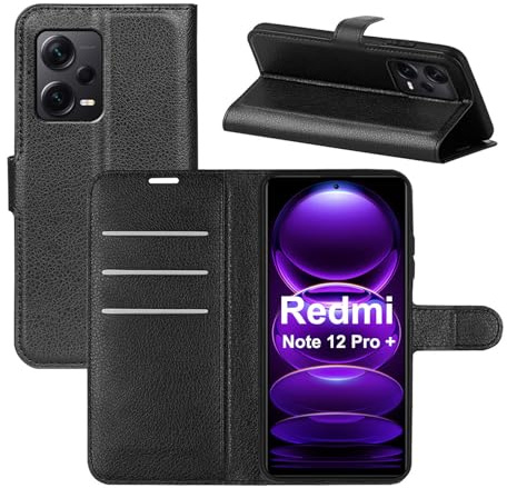 betterfon Handyhülle Kompatibel mit Xiaomi Redmi Note 12 Pro+ 5G | Premium Qualität TPU Klapphülle für Redmi Note 12 Pro+ 5G mit Kartenfächern | Magnetverschluss Handyhülle | Schwarz
