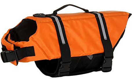 FANSU Giubbotto Salvagente per Cani con Manico, Regolabile Giubbotti di Salvataggio per Animali Domestici per Cani di Taglia Piccola, Media e Grande per Nuoto, Canottaggio (XL,Arancione)