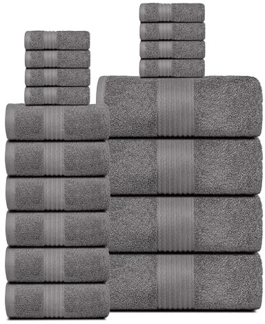 Dewall Maisons Luxuriöses 18-teiliges dunkelgraues Handtuch-Set für ein komplettes Badeerlebnis - Ultraweiche 100% Baumwolle - Enthält 4 Badetücher, 6 Handtücher, 8 Waschlappen - Ideal für den