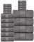 Dewall Maisons Luxuriöses 18-teiliges dunkelgraues Handtuch-Set für ein komplettes Badeerlebnis - Ultraweiche 100% Baumwolle - Enthält 4 Badetücher, 6 Handtücher, 8 Waschlappen - Ideal für den