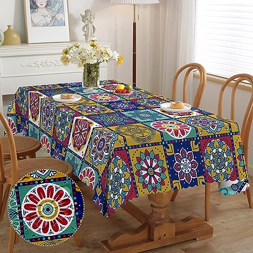 Tischdecke Rechteckig Wetterfest Abwaschbar - Polyester Boho Mandala Muster - Outdoor Tischdecke für Garten Küche Esszimmer Balkon - für 2-4 Personen - Wasserdicht & Langanhaltend - 110x140 cm
