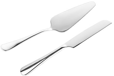 2 Piezas Juego de Cuchillos para Pastel, Acero Inoxidable Juego de Corte de Tarta Juego de Cortadores de Tartas para Bodas Cumpleaños Celebración (Plata)