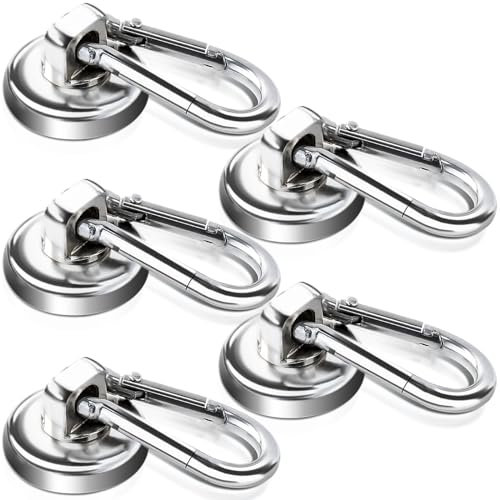 Magnethaken Extra Stark Neodym Magnete mit Haken, 25mm 20kg Neodym Magnethaken mit drehbarem Karabiner, Starke Karabiner Magnethaken, 360°Drehen Magnetkraft Starke Magnet Magnetische Haken, 5 Stück