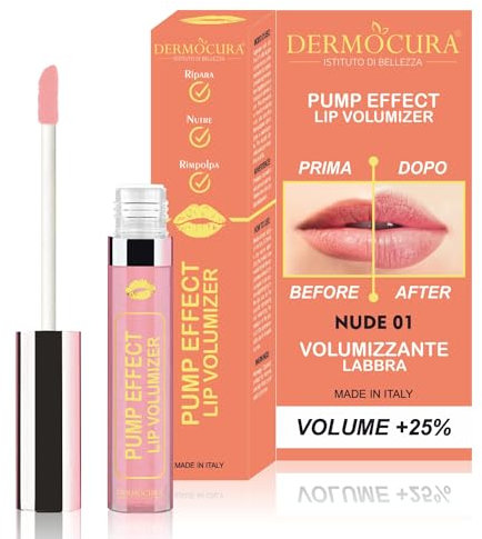 Dermocura Lip Volumizer Aufpolsterung der Lippen mit Chilischote 5 Mal stärker Nude Aufpolsternder Lipgloss Lang anhaltender Sofortiger Aufpolstereffekt HERGESTELLT IN ITALIEN