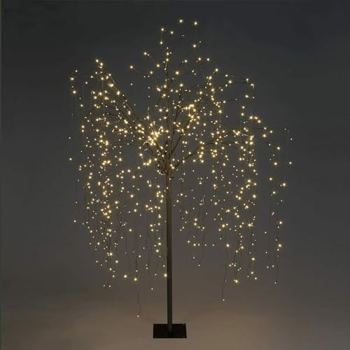 Garden Store Direct Weeping Willow 1.8m (6ft) or 2.4m (8ft) with Metal Base. Christmas Garden Ornament Indoor or Outdoor Decoration (Warm White, 1.8m (6ft))