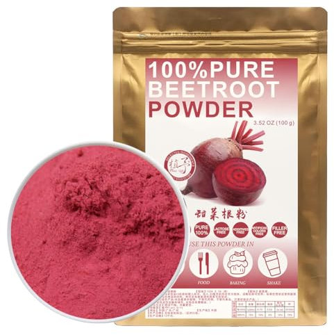 100% Natural Pure Beetroot Powder 100g/3.52oz 甜菜根粉 Rote Beete getrocknetes Pulver für Smoothies, Shakes, Backen, Getränke,| Ohne Konservierungsstoffe, Ohne Zuckerzusatz