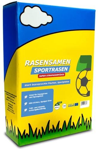 Rasensamen 1kg Sport und Spiel Widerstand gegen Zertreten - Samen schnellkeimend - ARPON Grassamen -Strapazierfähiger Sportrasen & Spielrasen - Rasensaat für sattgrünen - Gras Made in EU