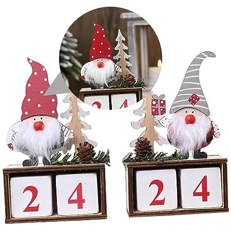 Warmhm 2stücke Holz Weihnachtsmann Dekoration mit Grauem Hut und Rotem Hut für Weihnachtsfeiern und Tischgeschenke zu Weihnachten