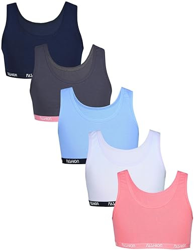 TupTam Reggiseni Sportivi da Ragazza Top Pacco da 5, Moda Blu Scuro Grigio Scuro Blu Albicocca Viola, 158-164
