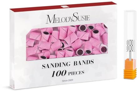 MelodySusie 100 Pcs Nail Drill Bits Sanding Bands for Nail Drill 180 Fine Grit Nail File Sanding Bands for Acrylic Nails Gel Manicures and Pedicure,Light Pink