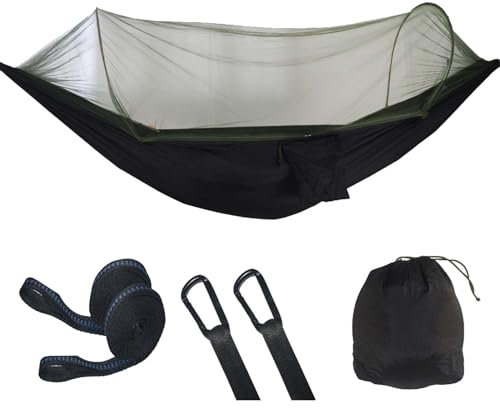Xafrstyu Hamac De Camping, 290 x 140 cm Hamac D'extérieur De Camping, Nylon De Parachute Respirant à Séchage Rapide, Hamac Exterieur, Hamac De Camping avec Moustiquaire, Hamac De Voyage (Noir)