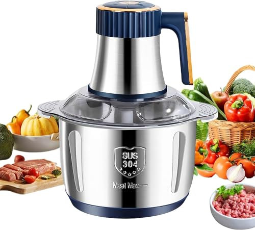 Hachoir électrique, Mini Hachoir à Viande Electrique 5L avec 6 lames, mixeur électrique de 500 watts avec 5 niveaux de vitesse pour Viande, Légumes, les aliments pour bébés et Fruits (Bleu)