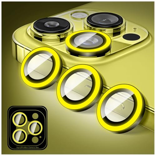 Kucheed Luminoso Protector de Lente de Cámara Compatible con iPhone 13 Pro/iPhone 13 Pro Max, Pegatinas de Película de Cubierta de Cámara de Vidrio Templado, Anillos de Aleación