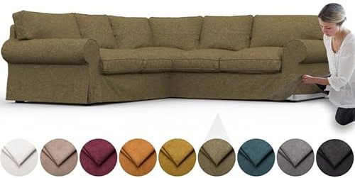 comfortly Bezug für Ektorp Ecksofa 2 + 2, Ersatz-Schonbezug, strapazierfähig, 12-teilig, weicher, strapazierfähiger, waschbarer Stoff, leicht zu reinigen und zu ersetzen (Krone, Olivgrün)