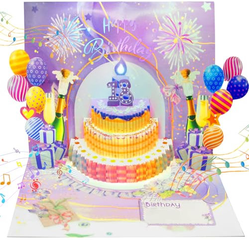YESLUSY Happy Birthday Pop-up-Geburtstagskarte mit Musik, Lichtern und Zahlenalterskarte, 3D-Feuerwerk-Grußkarte, Geburtstagsgeschenk für Kinder, Frauen, Männer(Lila)