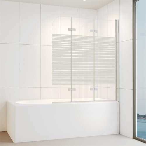 IMPTS 130x140 CM Duschwand für Badewanne 3 teilig Duschabtrennung Badewannenaufsatz Teilsatiniert Faltwand 180° Faltbar 6mm ESG-Sicherheitsglas mit NANO-Beschichtung | RECHTS