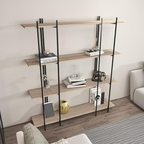 Stylish Oak & Black Bookshelf, 160 cm x 180 cm x 29.6 cm | 100% Melamine Coated Particle Board, 18 mm Thick | Perfect for Modern Home & Office Decor