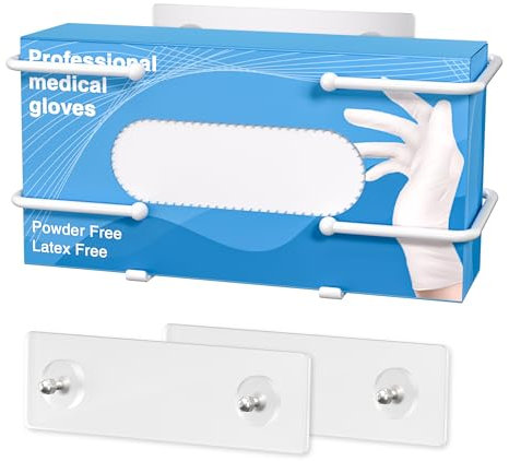 Selbstklebender Wand-Handschuhspender – Metall Labor-Handschuhhalter für Einweg- & Latexhandschuhe, Taschentuchbox Organizer, medizinischer Handschuhhalter ohne Bohren, Weiß