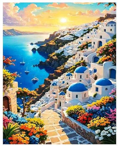 Daisen Art Peinture Numero Adulte Paysage, Peinture Numero Adulte, DIY Peinture Acrylique pour Adultes Débutants, Numero d'Art cheerful painting 40×50cm