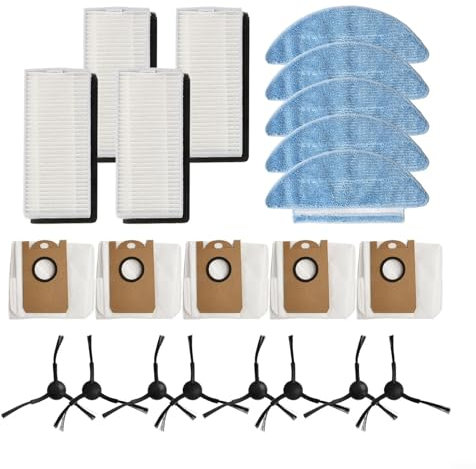 Fauhapyway Filterwischtuch Staubbeutel Seitenbürsten-Set für Medion X20 SW+ / MD 11415, für Medion X21 SW+ / MD 11500, leicht zu reinigen und zu pflegen, fängt Staubpartikel auf