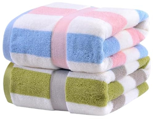2 toallas para baño, juego de toallas de baño de algodón a rayas de 28 x 55 pulgadas, toallas de baño de secado rápido súper absorbentes para baño, gimnasio, hotel y piscina, toallas de ducha, toallas