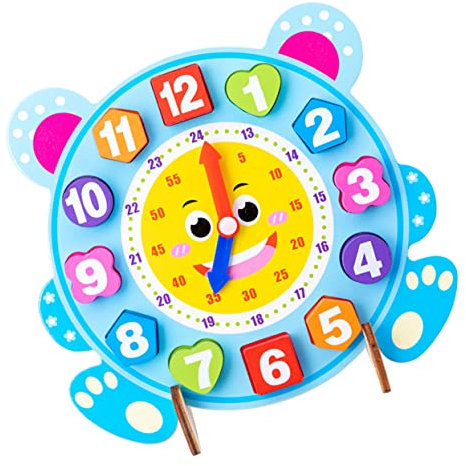 ifundom 1 Satz Cartoon-Uhr kinderlernuhren Puzzle Holzspielzeug Uhr Pädagogisches Lernspielzeug Holzuhr Lernspielzeug Uhr Lernuhr aus Holz Lehrmittel Blue