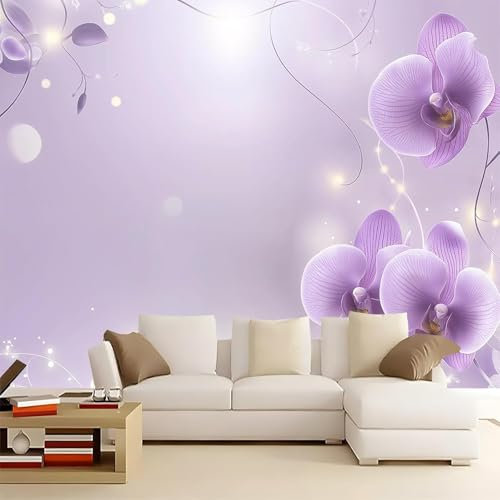 Fototapete Lila Orchidee Tapete 430 x 300 cm (WxH) Fototapeten Schlafzimmer Wohnzimmer Moderne 3D Effekt Wandtapete Lila Orchidee Vliestapete Wand Dekoration Poster Foto Tapeten q2295
