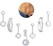 Nelytiya 7 Stück Bauchnabelpiercing Chirurgenstahl Bauchnabelpiercing Ring Silber Piercing Bauchnabel Nabelpiercing