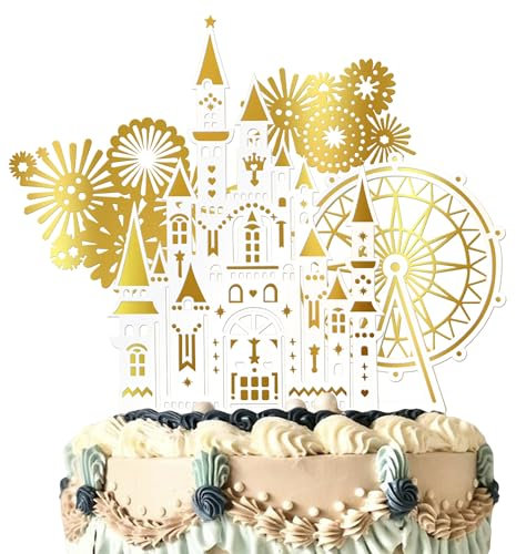 4 Stück Schloss Tortendeko Acryl Aussichtsrad Kuchen Deko Feuerwerk Form Cake Toppers für Feiern zum Geburtstag Frohes Neues Jahr Party Kuchen Dekoration