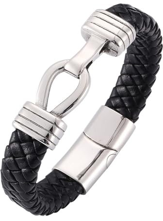 Aotiwe Herren Armbänder Schwarz, Freundschaft Armband Leder Geflochtene Kordel aus Stahl 16.5cm