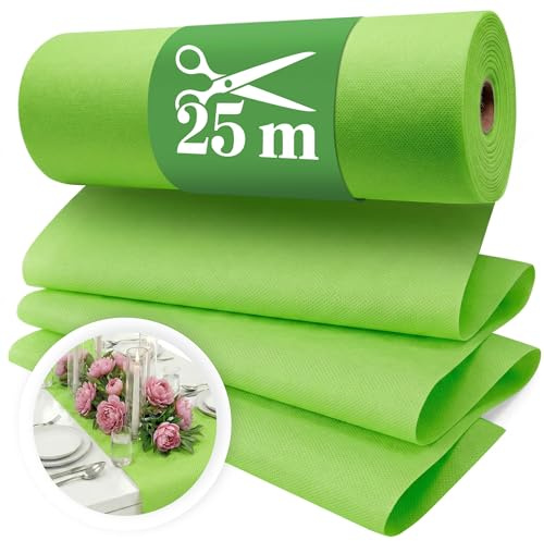 Vlies Tischläufer Apfelgrün [30cm x 25m] - Einweg Tischband als edle | Tischläufer Tischdeko für Hochzeit, Kommunion, Taufe, Geburtstag, Weihnachten und Biertisch Feste