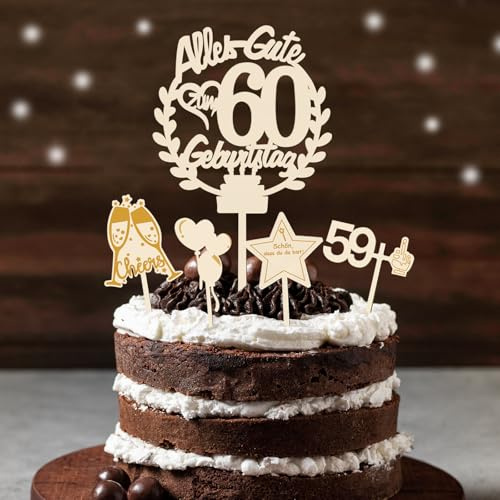 Torten Deko 60 Geburtstag Holz Alles Gute zum Geburtstag 60 Jahre Tortendeko Happy 60th Birthday Cake Topper Kuchendeko 60 Geburstagstorte Deko für Männer Frauen Opa Oma Papa Mama