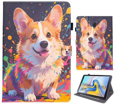 Bemoloon PU Tablet Funda para Samsung Galaxy Tab A 10.5 2018 T590/T595 - Colores Vibrantes & Diseños Elegantes, Protección, Activación/Reposo Automático, Corgi de Colores
