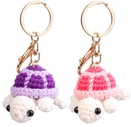 MuMyer Funny Crochet Sea Turtle, 2 Pack Handmade Emotional Support Turtle Knitting Doll Gift With Detachable Keychain(K7)