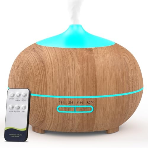 500ML Aroma Diffuser für Ätherische Öle, Aromatherapie Öle Diffusor mit Fernbedienung, 4 Timer, 7 Farben, 2 Sprühbilder, BPA Free Ultraschall Luftbefeuchter Schlafzimmer, Büro, Spa - Gelb
