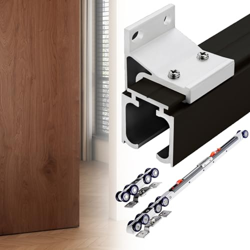 EXCLURA Schiebetür Schiene Obere/Wandmontierte Schiebetürschiene mit Soft-Close-Funktion, Beschlagsatz für Einzelne Innentüren im Stil Einer Scheunentür für Schränke(Black,160inch/406.4cm)