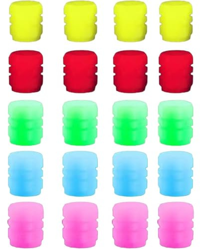 20 Stück Leuchtende Ventilkappen Auto, Universal Ventilkappen Auto Leuchtend, Fluoreszierende Reifenventilkappen, Fluoreszierende Ventilkappens, Für Autos,Motorräder,Fahrräder(Grün,Rosa,Rot,Blau,Gelb