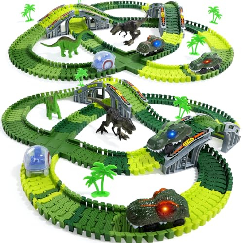 EagleStone 233PCS Dinosaur Race Track Set with Flexible Track for Kids