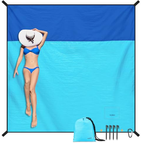 CASEBOT Stranddecke Sandfrei super groß 210x200 cm, Picknickdecke Sanddicht Wasserdicht, Leicht Weiches Bequemes Langlebiges Material, breite Streifen, Strandmatte, Strandtuch, (Hellblau)