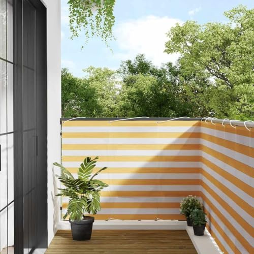 Balkon-Sichtschutz Gelb-Weiß Gestreift 120x800 cm, wasserfest UV-beständig. Sonnenschutzgewebe, Sonnensegel rechteckig, Außenmarkise, Terrassenmarkise, Sonnenschutz Außenterrasse