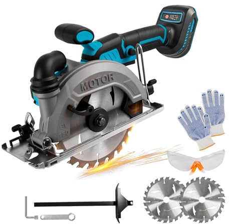 6 Akku Kreissäge Kompatibel mit Makita 18V-21V Akku (Ohne Batterie) | 15cm Bürstenlose Kreissäge 6200 U/min, Mit 2 Sägeblättern Mit 24 Zähnen, Maximale Schnitttiefe 3,3CM (45 °), 5CM (90 °)