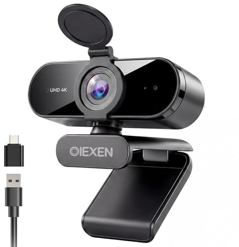 OIEXEN 4K Ultra HD Webcam for PC, Dual Noise-Cancelling Mics, Privacy Cover | PDAF Autofocus, 1/2.8 CMOS Sensor, 1080P 60FPS, USB Plug & Play Camera for Live Streaming, Gaming, Video Calling, Teams