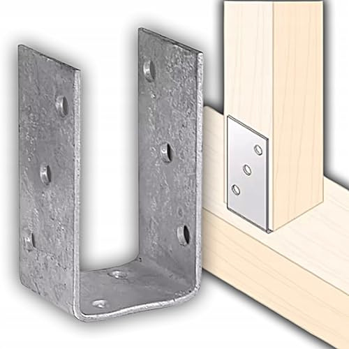 Alma Manufacturer Pfostenträger Typ U 50 mm zum Aufschrauben - verzinkter Pfostenanker für Holzpfosten auf Beton, Zaun und Pergola - Silber