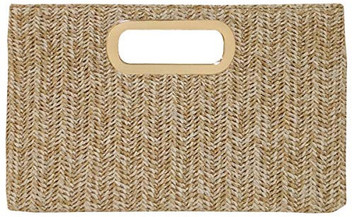JNB Top Handle Straw Clutch, Natural, L