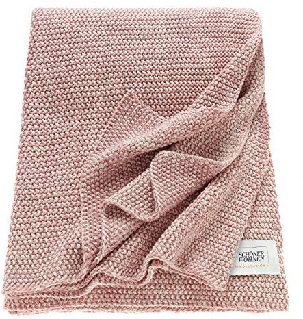 Schöner Wohnen Kollektion Tagesdecke 130x170 Baumwolle • unifarbene Kuscheldecke Melange • mehrfarbige Pastellgarne • gestrickte Sofadecke Rose