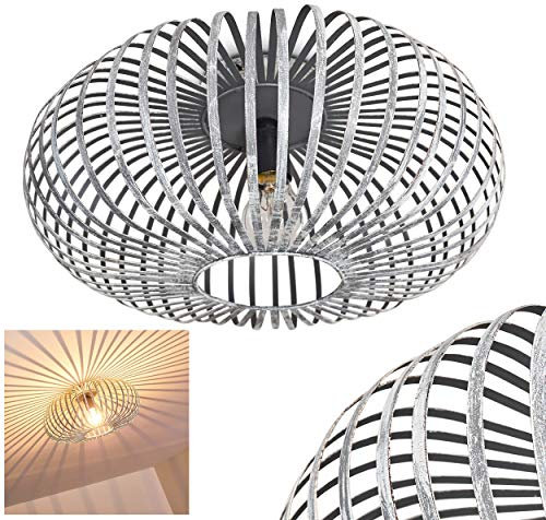 Deckenleuchte Oravi, Deckenlampe aus Metall in Grau/Silber, 1-flammig, 1 x E27-Fassung, moderner Spot im Retro/Vintage Design m. Gitter u. Lichteffekt an der Decke, ohne Leuchtmittel