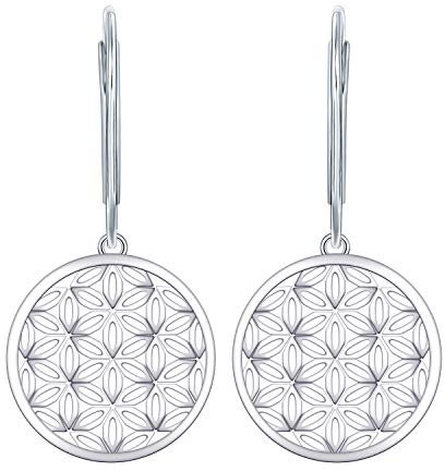 JO WISDOM Damen Ohrringe hängende Lebensblume silber 925 Blume des Lebens mit Weißgold plattiert,Schmuck für Frauen